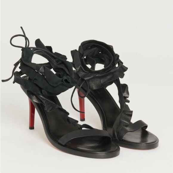 Isabel Marant Black Leather Ruffle Tie Detail size 37 Italy - Picture 3 of 12